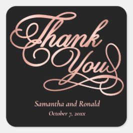 Zwart & Roos Goud Bedankt Calligraphy Wedding Vierkante Sticker