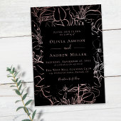 Zwart Roos Goud Bloemen Bruiloft Kaart