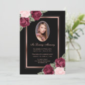 Zwart Roos Goud Bloemen Foto In Loving Memory Kaart (Staand voorkant)