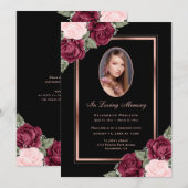Zwart Roos Goud Bloemen Foto In Loving Memory Kaart (Voorkant / Achterkant)