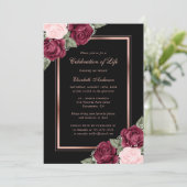 Zwart Roos Goud Bloemen Viering van het Leven Foto Kaart (Staand voorkant)