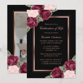 Zwart Roos Goud Bloemen Viering van het Leven Foto Kaart (Voorkant / Achterkant)