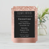 Zwart Roos Goud Blush Glitter Kaart (Staand voorkant)