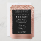 Zwart Roos Goud Blush Glitter Kaart (Voorkant)