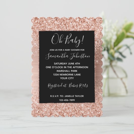 Zwart Roos Goud Blush Roze Glam Glitter Kaart (Staand voorkant)