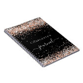 Zwart roos goud confetti naam script tijdschrift notitieboek (Rechterzijde)