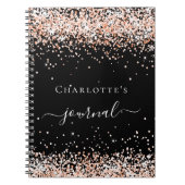 Zwart roos goud confetti naam script tijdschrift notitieboek (Voorkant)
