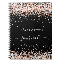 Zwart roos goud confetti naam script tijdschrift notitieboek
