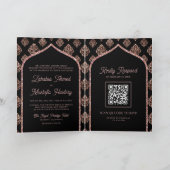 Zwart Roos Goud Damast Arch QR Code Moslim Bruilof (Binnen)