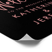 Zwart Roos Goud Dripping Glitter Bruiloft Welkom Poster (Hoek)