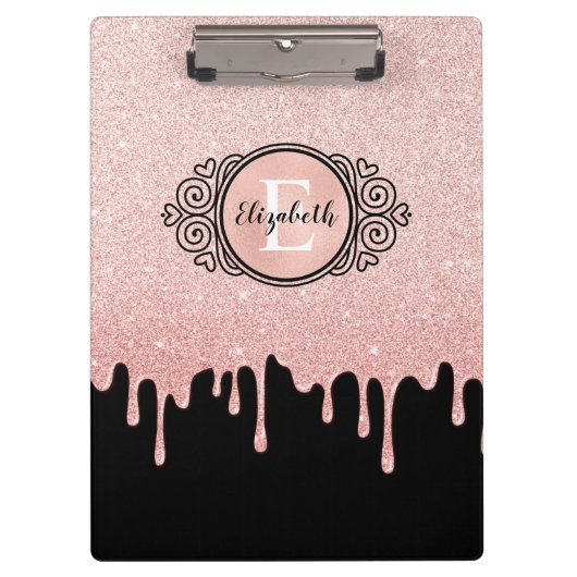 Zwart Roos Goud Druppelende Glitter Artiest Klembord (Voorkant)