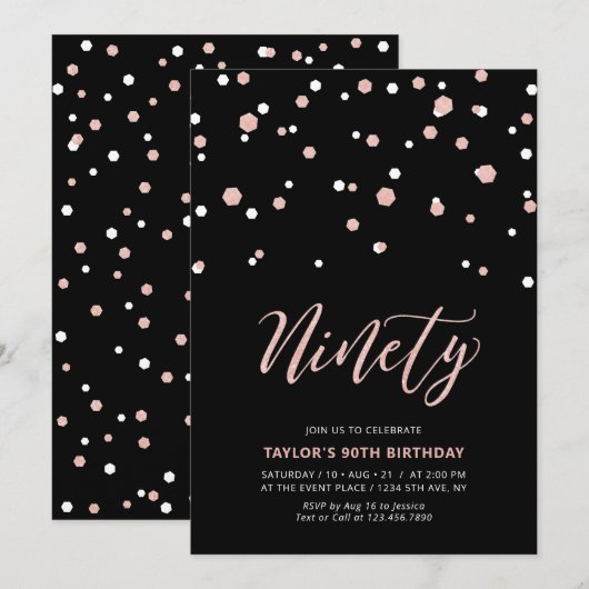 Zwart Roos goud Eenvoudig negentigste verjaardag Kaart (Voorkant / Achterkant)