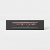 Zwart Roos Goud Elegant Modern Bureau Naambordje (Voorkant)