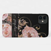  Zwart Roos Goud Elegante Waterverf Bloemen Case-Mate iPhone Case (Achterkant (horizontaal))