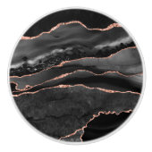 Zwart Roos Goud Faux Glitter Agate Geode Grijs Keramische Knop (Voorkant)