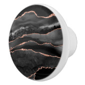 Zwart Roos Goud Faux Glitter Agate Geode Grijs Keramische Knop (Rechts)