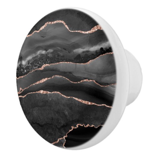 Zwart Roos Goud Faux Glitter Agate Geode Grijs Keramische Knop (Rechts)