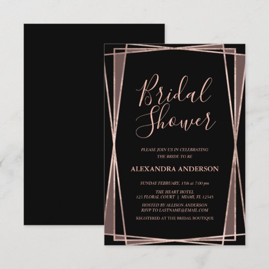 Zwart Roos Goud Geometrisch Vrijgezellenfeest Kaart (Voorkant / Achterkant)