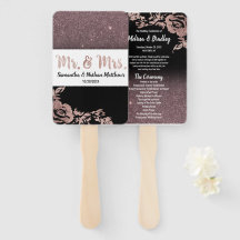 Zwart Roos Goud Glitter Bloemen Huwelijksprogramma