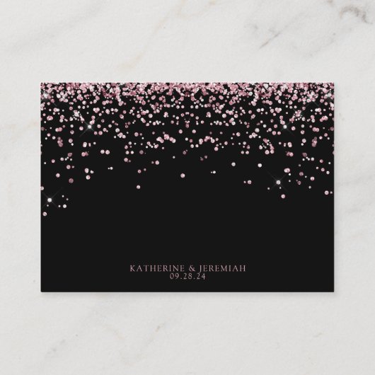 Zwart Roos Goud Glitter Bruiloft Accommodaties Informatiekaartje (Achterkant)