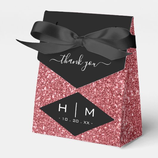 Zwart & Roos Goud Glitter Chic Dank je bruiloft Bedankdoosjes (Voorkant Zijde)