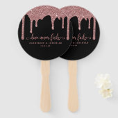 Zwart Roos Goud Glitter Drips Bruiloft Handwaaier (Voorkant en achterkant)