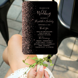 Zwart Roos Goud Glitter Edge Bruiloft Programma Handwaaier