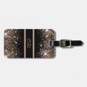 Zwart roos goud glitter monogram initiaal bagagelabel (Voorkant horizontaal)