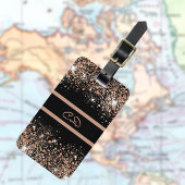 Zwart roos goud glitter monogram initiaal bagagelabel