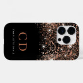 Zwart roos goud glitter monogram naam Case-Mate iPhone case (Achterkant (horizontaal))