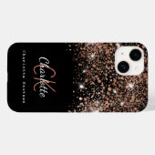 Zwart roos goud glitter monogram naam elegant Case-Mate iPhone case (Achterkant (horizontaal))