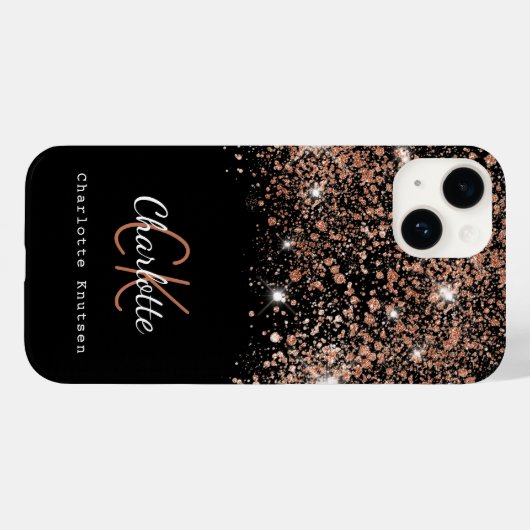 Zwart roos goud glitter monogram naam elegant Case-Mate iPhone case (Achterkant (horizontaal))