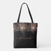 Zwart roos goud glitter monogram script tote bag (Achterkant)