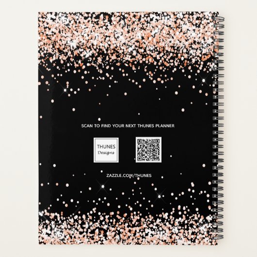 Zwart roos goud glitter naam afspraak 2026 planner (Achterkant)