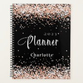 Zwart roos goud glitter naam afspraak 2026 planner (Voorkant)