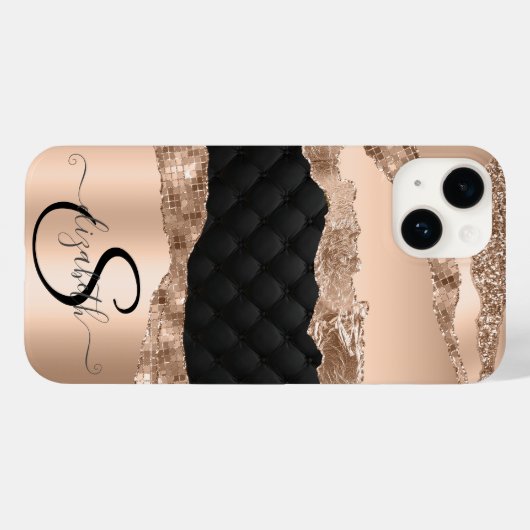 Zwart Roos Goud Glitter Sequins Case-Mate iPhone Case (Achterkant (horizontaal))