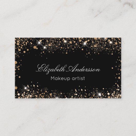 Zwart roos goud glitter stof elegant QR-code Visitekaartje (Voorkant)