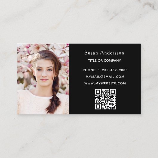 Zwart roos goud glitter stof logo elegant QR-code Visitekaartje (Achterkant)