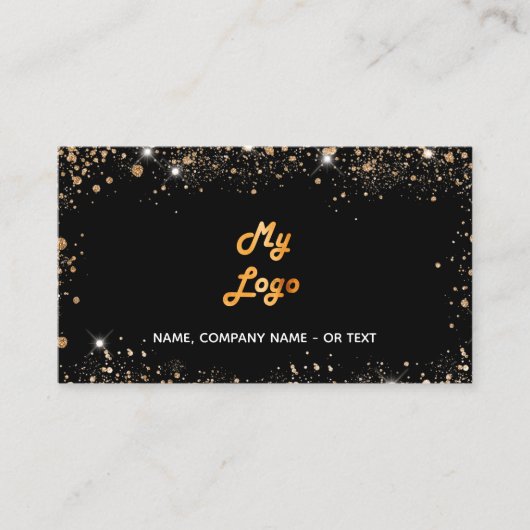 Zwart roos goud glitter stof logo elegant QR-code Visitekaartje (Voorkant)
