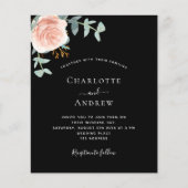 Zwart roos goud groen budget bruiloft uitnodiging (Voorkant)