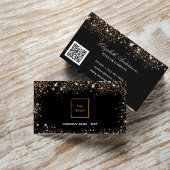 Zwart roos goud logo glitter stof elegant QR-code Visitekaartje