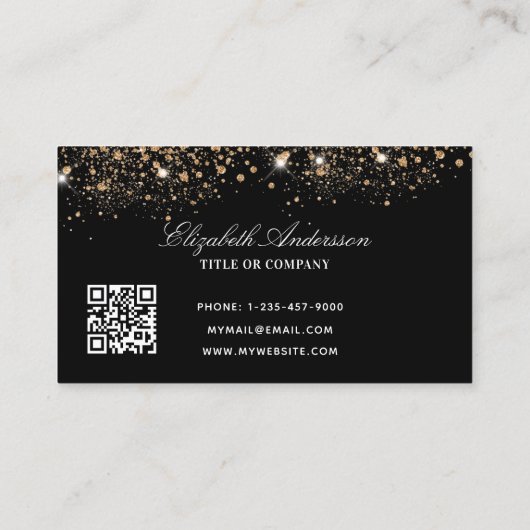 Zwart roos goud logo glitter stof elegant QR-code Visitekaartje (Achterkant)