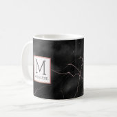 Zwart Roos Goud Modern Marmer Look Monogram Koffiemok (Voorkant links)