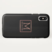 Zwart Roos Goud Monogram Elegant Case-Mate iPhone Case (Achterkant (horizontaal))