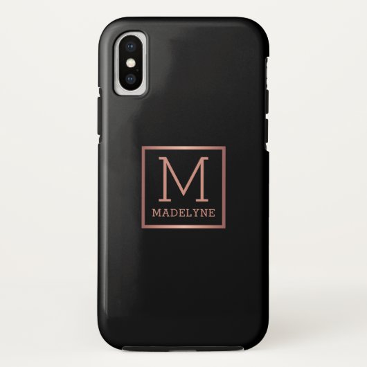 Zwart Roos Goud Monogram Elegant Case-Mate iPhone Case (Achterkant)