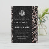 Zwart Roos Goud  Patroon Islamitisch Bruiloft Kaart (Staand voorkant)