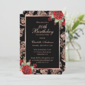 Zwart Roos Goud Rood Bloemen 30e Verjaardag Kaart