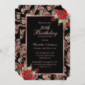 Zwart Roos Goud Rood Bloemen 30e Verjaardag Kaart