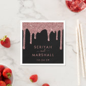 Zwart Roos Goud Sparkle Glitter Drips Bruiloft Servet (Insitu)