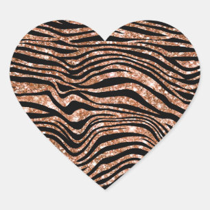 Zwart Roos Goud Zebra Glitter Hart Sticker